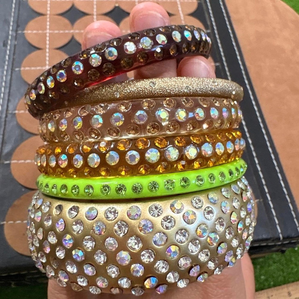 Vintage Multi-colored Bangles Bracelets Rhinestones Earthy Mcbling y2K Jewelry